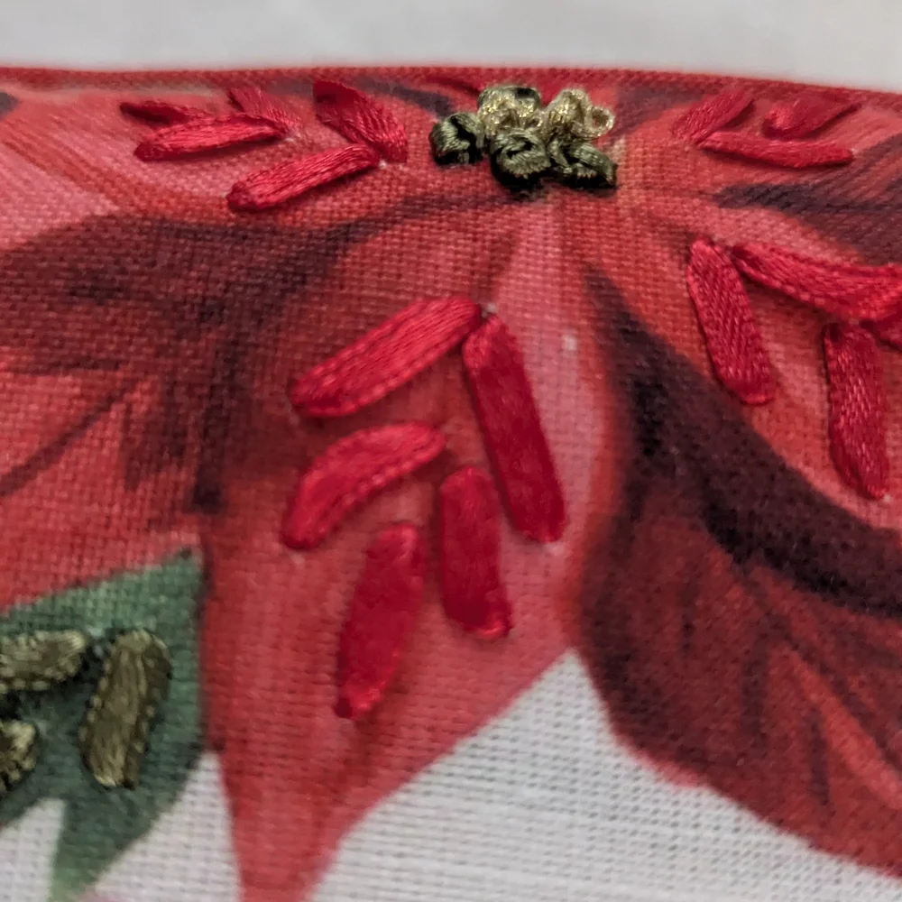 Red Poinsettias Embroidered Throw Pillow